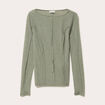 T-shirt cintr&eacute; col rond manches longues vert kaki femme
