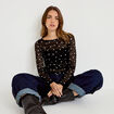 Top dentelle pliss&eacute; col bateau noir femme