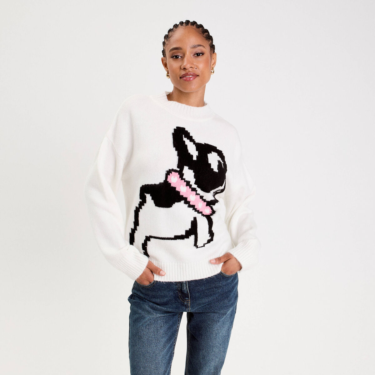 Pull manches longues ecru femme