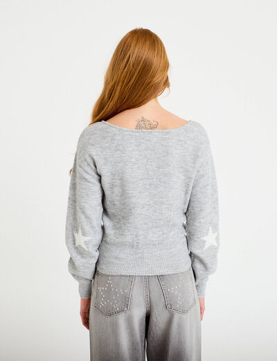 Pull col bateau manches longues gris clair femme