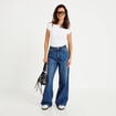 Jean wide leg taille haute Petite bleu fonc&eacute; femme