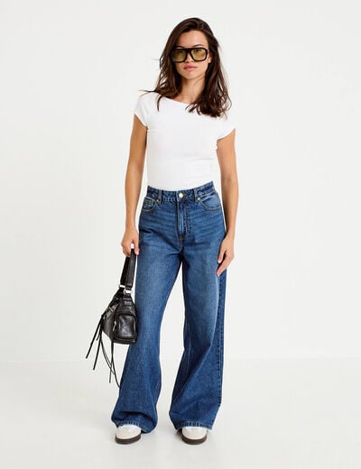 Jean wide leg taille haute Petite bleu fonc&eacute; femme