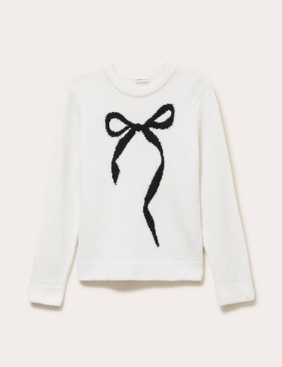Pull motif noeud ecru femme