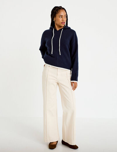 Pull &agrave; capuche bleu marine femme