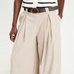 Pantalon large avec ceinture beige femme