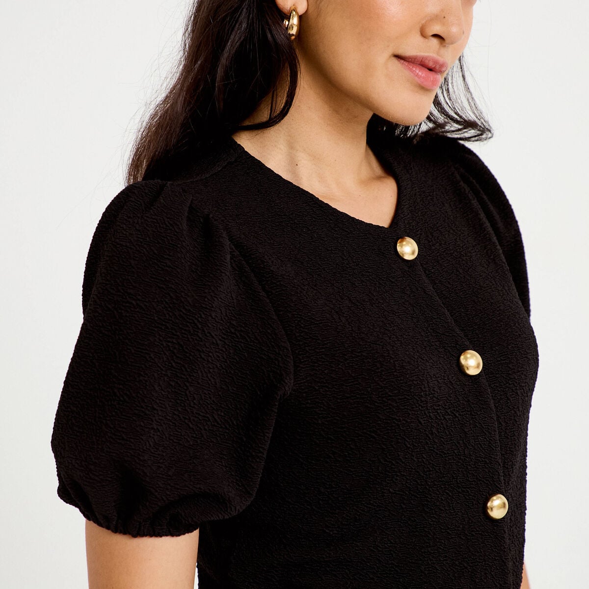 Blouse droite manches courtes noir femme