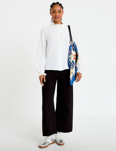 Chemise col montant manches longues ecru femme