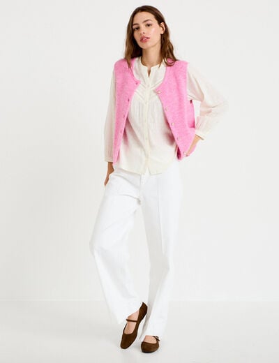 Blouse droite col rond manches longues ecru femme