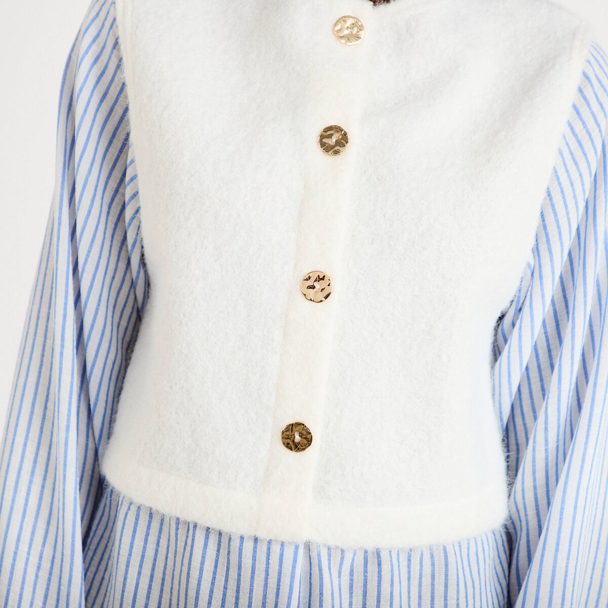 Pull chemise 2-en-1 ecru femme
