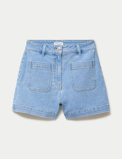 Short mom en jean denim bleach femme