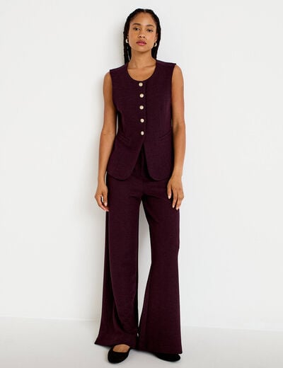 Pantalon bootcut en tweed violet fonc&eacute; femme