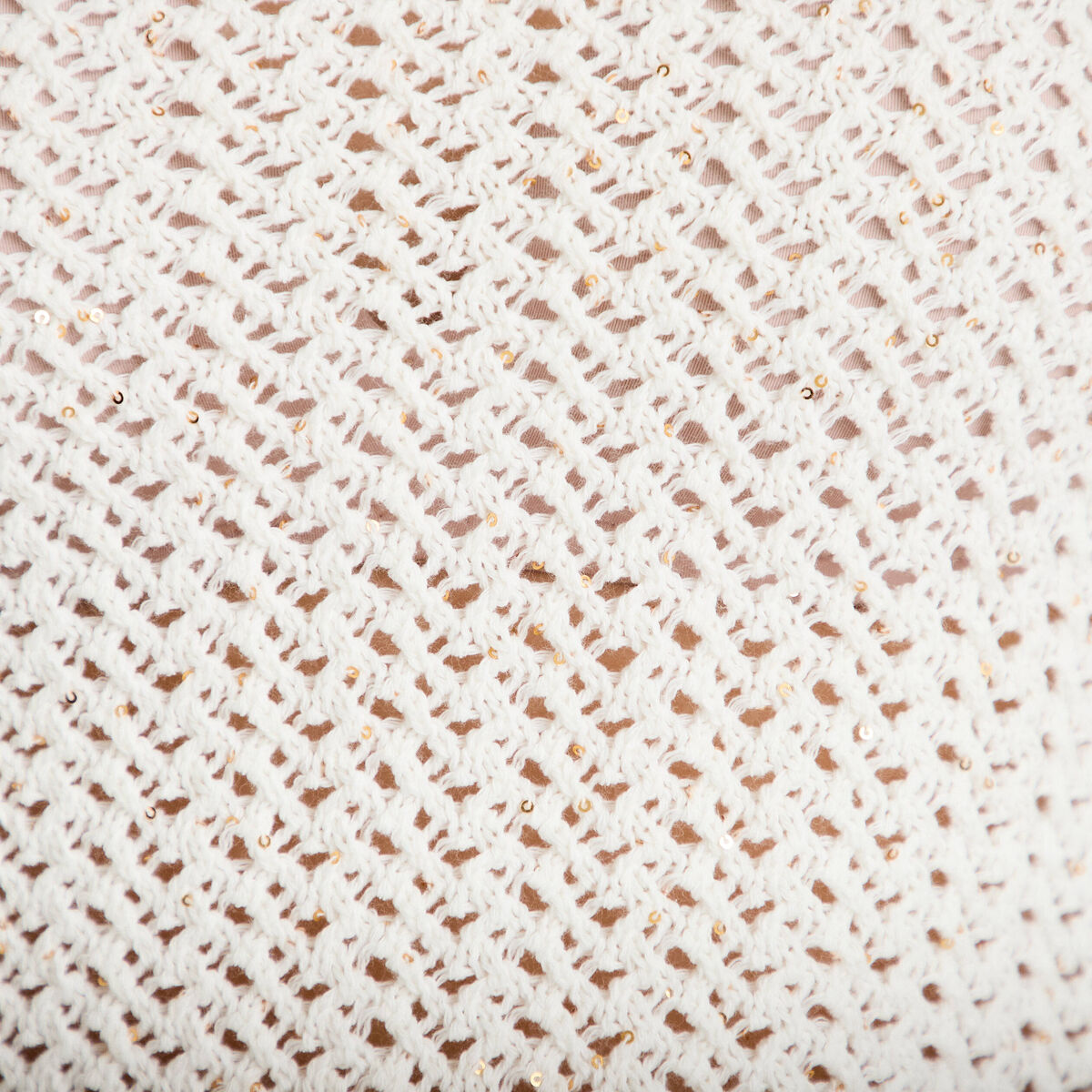 Pull ajour&eacute; manches longues dentelle ecru femme