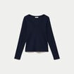 Top ajust&eacute; col v manches longues bleu marine femme