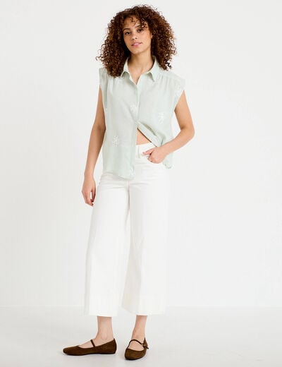Chemise sans manches col classique vert clair femme