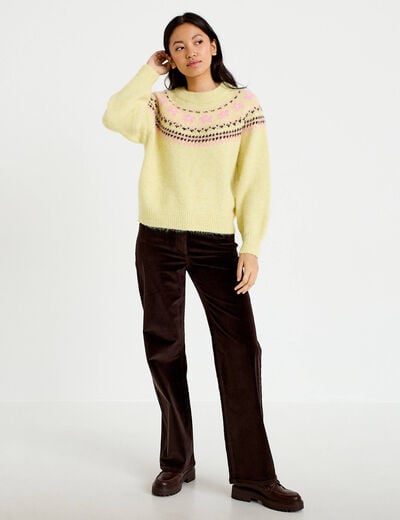 Pantalon bootcut taille haute velours marron fonc&eacute; femme