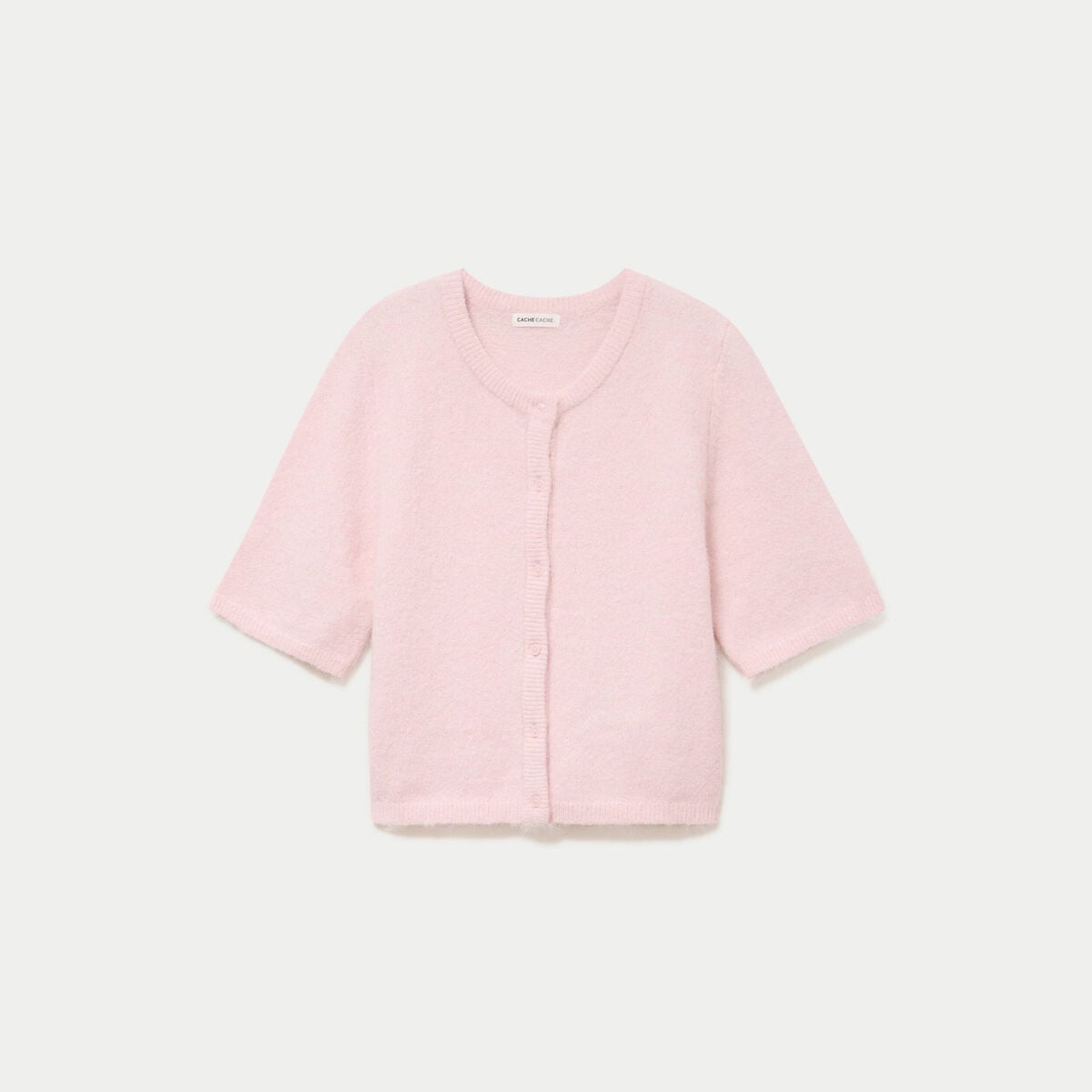 Gilet duveteux manches 3/4 rose clair femme
