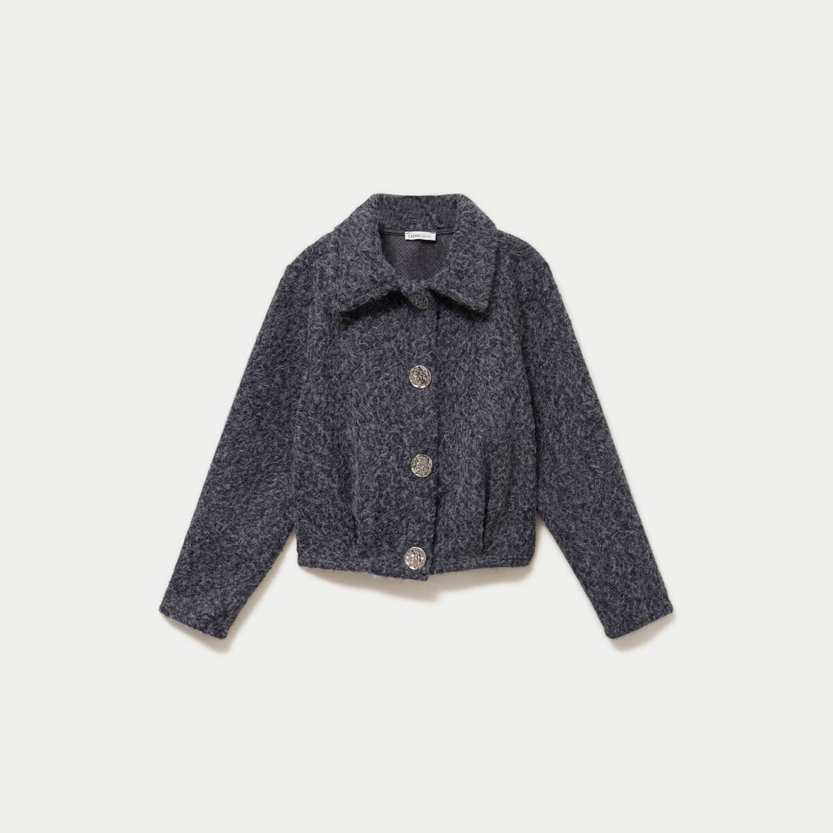 Veste manches longues col tailleur gris fonc&eacute; femme