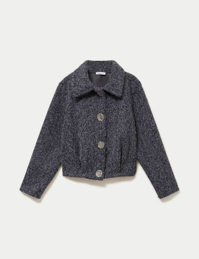 Veste manches longues col tailleur gris fonc&eacute; femme