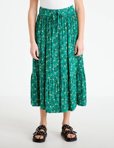 Jupe longue &eacute;vas&eacute;e vert femme