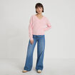 Pull fin col v rose clair femme