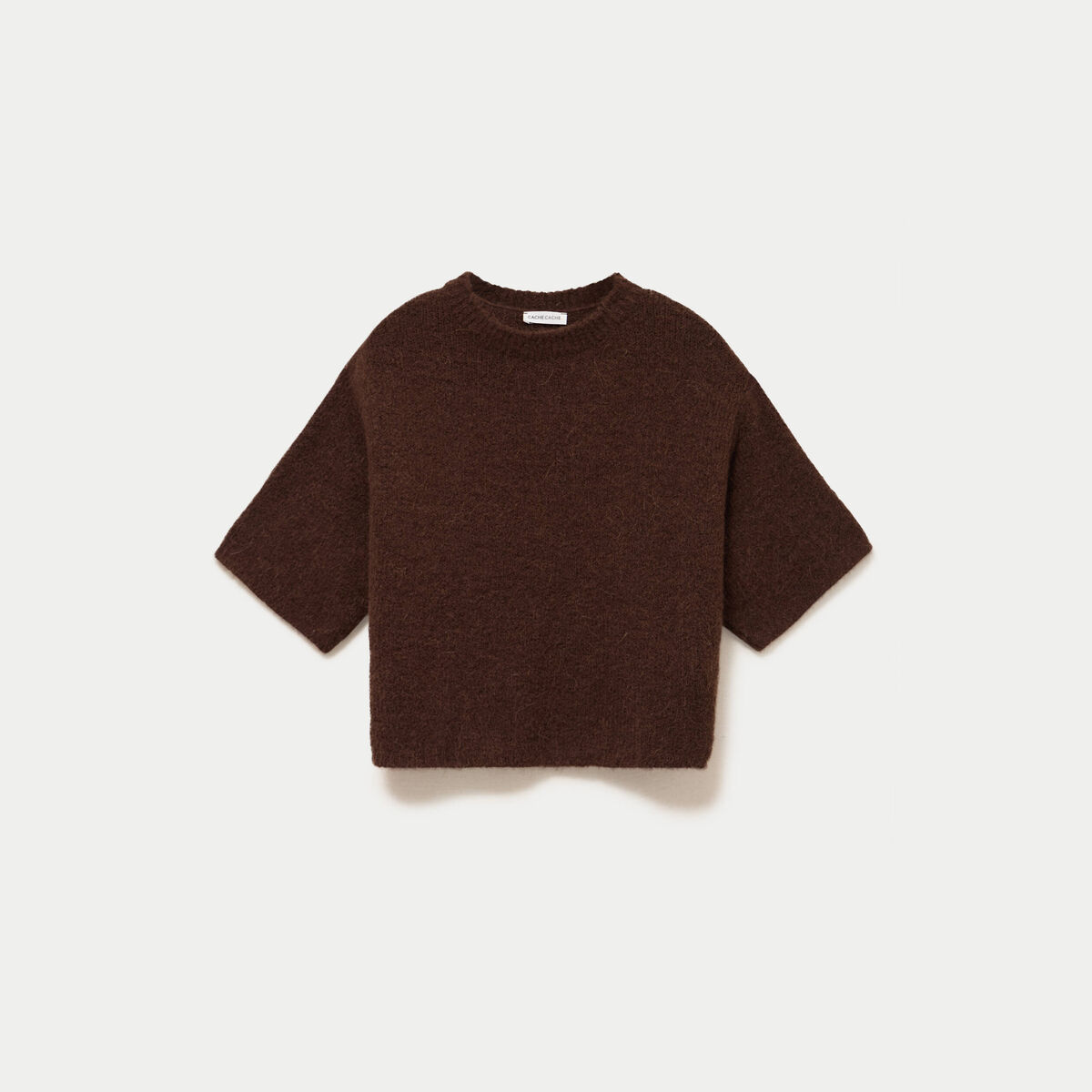 Pull manches courtes marron fonc&eacute; femme
