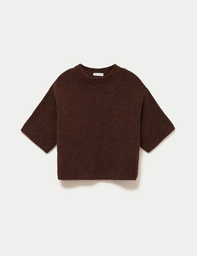 Pull manches courtes marron fonc&eacute; femme