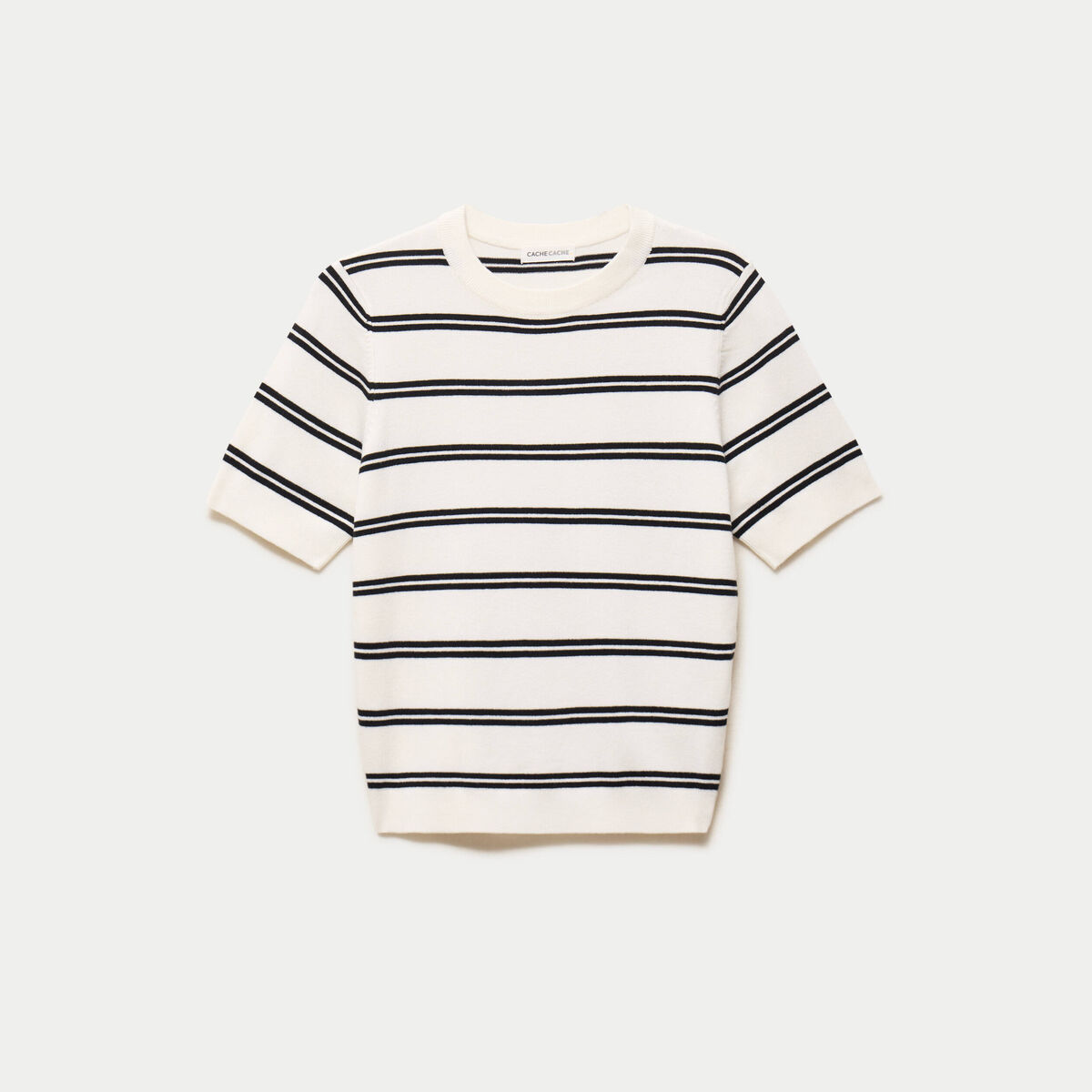 Pull ajust&eacute; court manches courtes blanc femme
