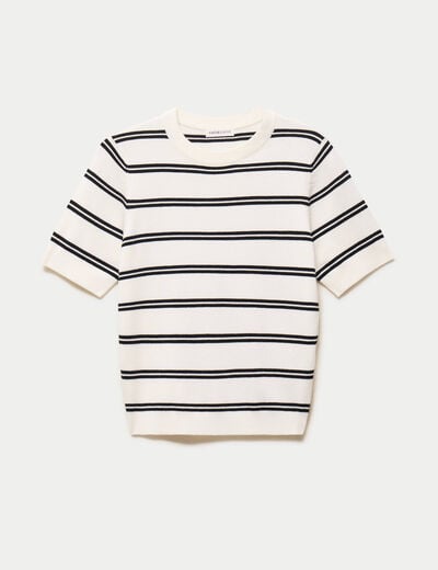 Pull ajust&eacute; court manches courtes blanc femme
