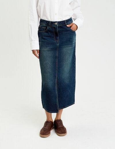 Jupe crayon taille standard bleu fonc&eacute; femme
