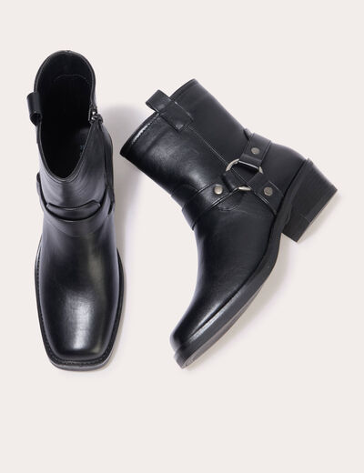 Bottines bout carr&eacute; noir femme