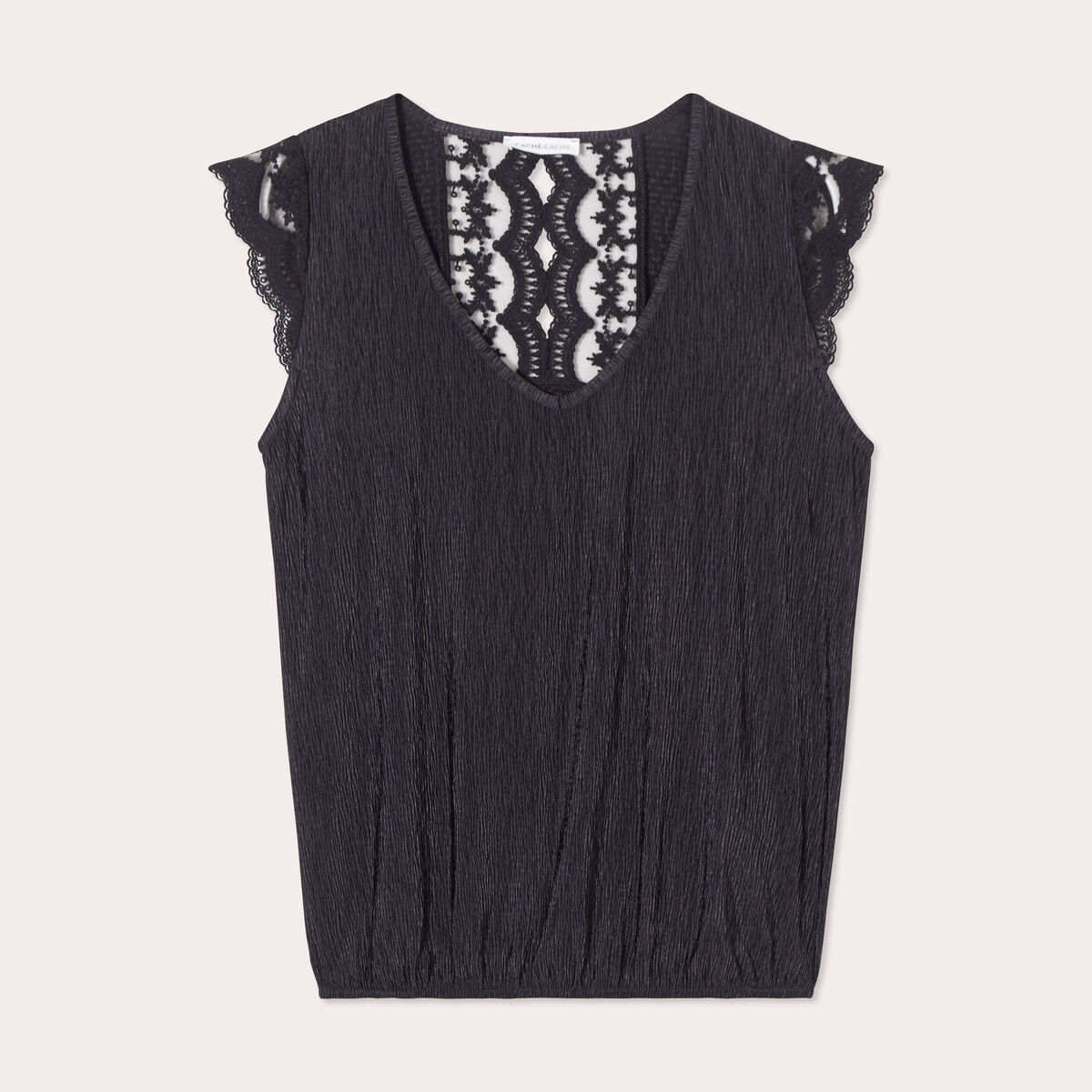 Blouse sans manches pliss&eacute;e noir femme