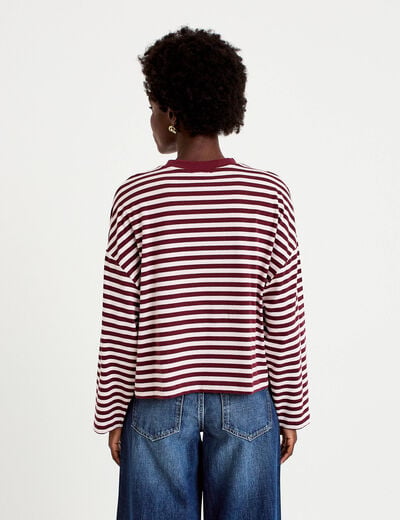 T-shirt col rond manches longues rose femme