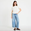 T-shirt 2-en-1 col rond manches courtes ecru femme
