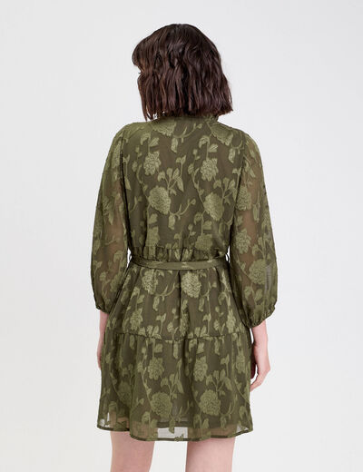 Robe chemise &eacute;vas&eacute;e ceintur&eacute;e vert kaki femme