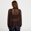 Blouse droite col montant dentelle marron fonc&eacute; femme