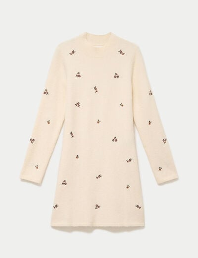 Robe pull droite manches longues sable femme