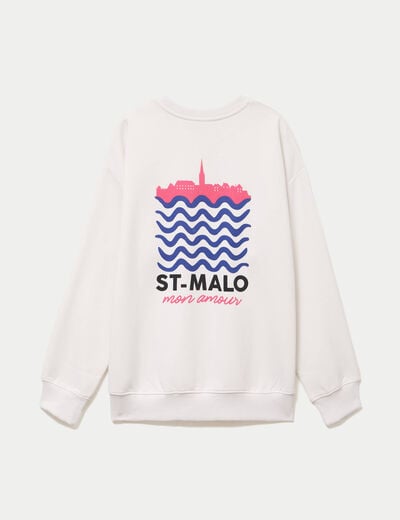 Sweat col rond manches longues ecru femme