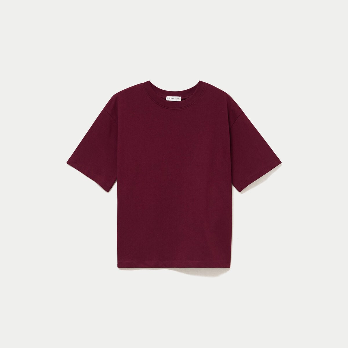 T-shirt col rond manches courtes bordeaux femme
