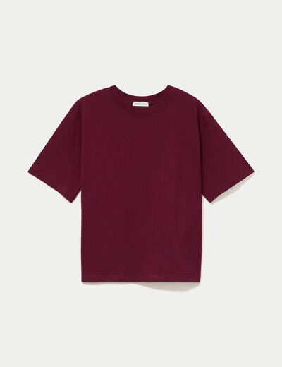 T-shirt col rond manches courtes bordeaux femme