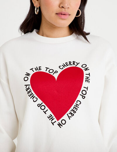 Sweat oversize long col rond ecru femme