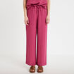 Pantalon large taille haute en cr&ecirc;pe prune femme