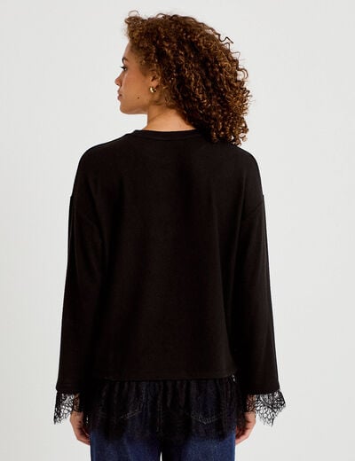 T-shirt manches longues avec dentelle noir femme