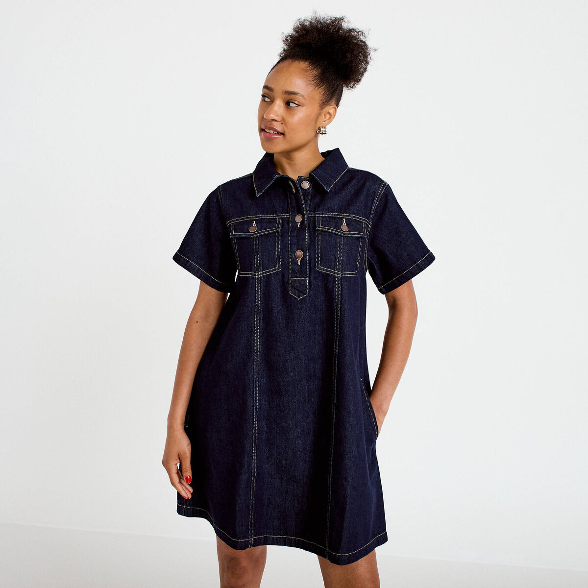 Robe droite en jean denim brut femme