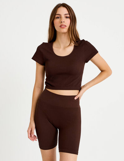 Short cycliste sans couture marron fonc&eacute; femme