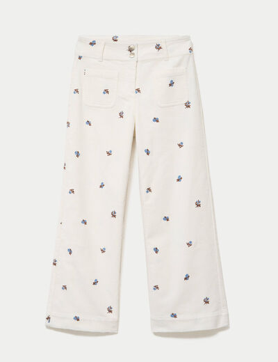 Pantalon bootcut taille haute velours blanc femme