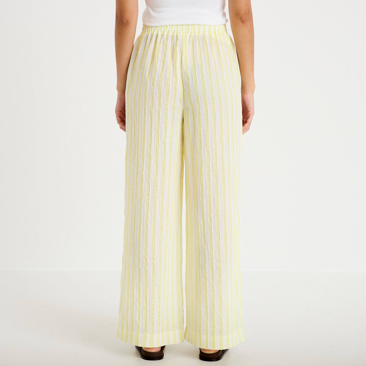 Pantalon large fluide taille standard jaune femme