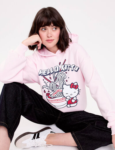 Sweat oversize &agrave; capuche manches longues rose clair femme