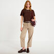 Pantalon chino 7/8&egrave;me taille &eacute;lastiqu&eacute;e taupe femme