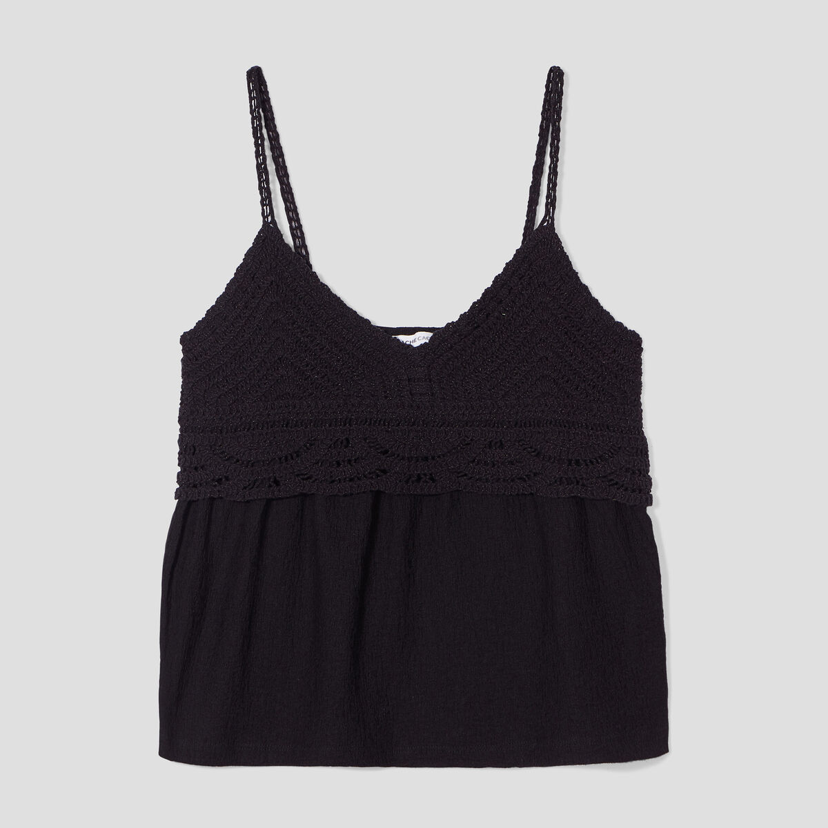 D&eacute;bardeur col aspect crochet noir femme
