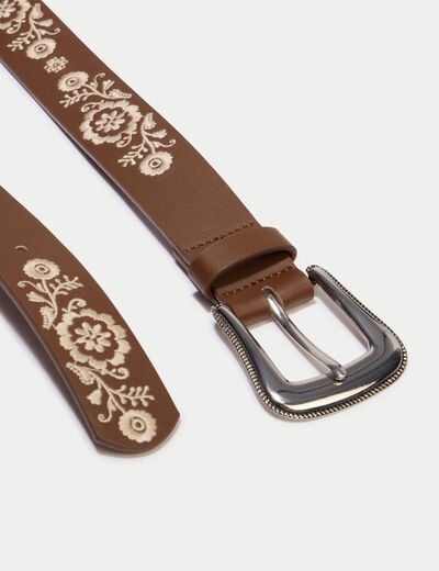 Ceinture brod&eacute;e marron fonc&eacute; femme